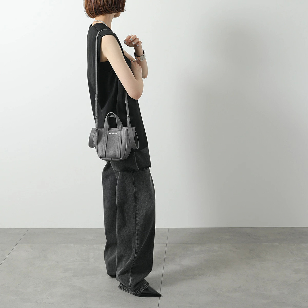 Balenciaga Shoulder Bag Leather Handbag Crossbody Dark Gray White